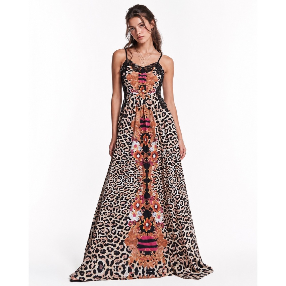 VTG Unbranded Maxi Dress Womens S Leopard Floral Lace Whimsical Goth Fairy Core